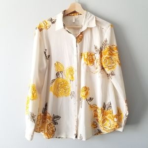 Frenchi Floral Button Down Long Sleeve Blouse Top